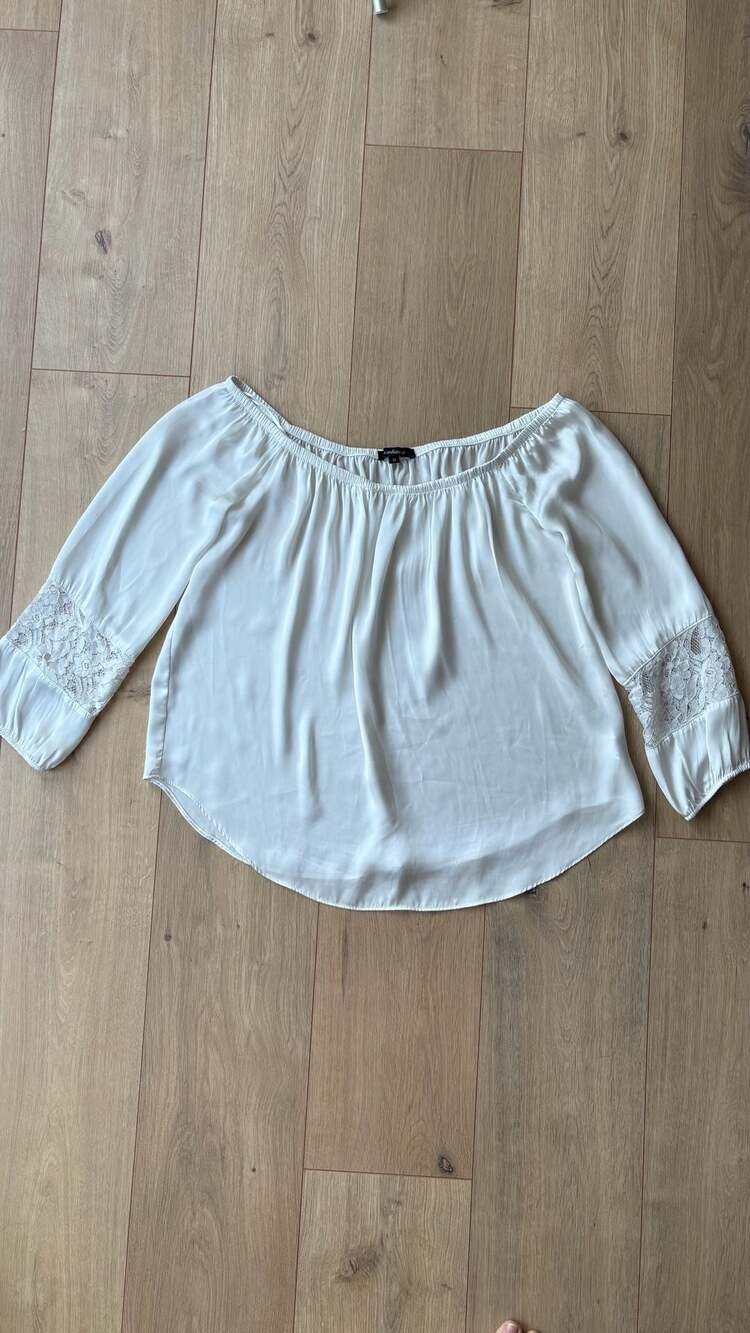 Ambiance Off The Shoulder Blouse Size M White Lace Trim Sleeves